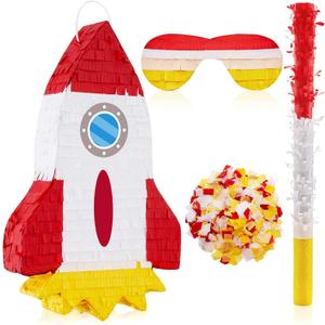 Space Piatas for Birthday Party Rocket Piata with Stick, Blindfold, Confetti for Adults Birthday Baby Shower Party Supplies