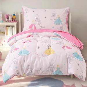 PHF 4 Piece Toddler Bedding Set, Ultra Soft Toddler Comforter Sets Include Comforter, Fitted Sheet, Flat Top Sheet and Pillowcase for Girls, Bed in A Bag for Toddler Bedroom, Princesses