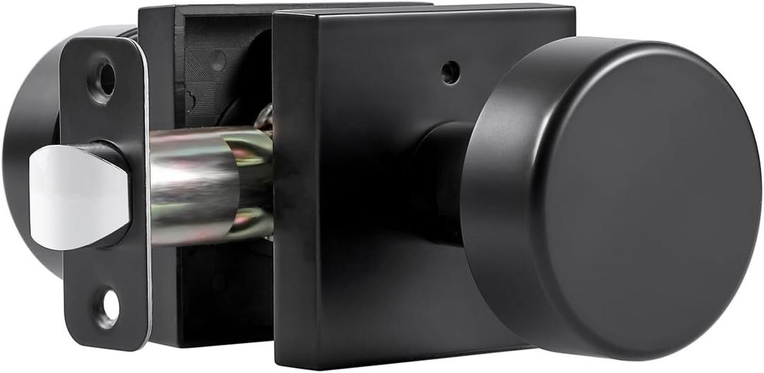 coolnews Matte Black Door Knobs Interior, Heavy Duty Privacy Door Knob with Lock, Modern Square Door Handle for Bedroom Bathroom