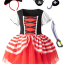 LATOBREATH Baby Little Girl Pirate Costume Princess Dress Halloween Party Dress up With Hat Eye Patch, 3-4Y