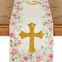 Artoid Mode Pink God Bless Girl Baptism Baby Shower Table Runner, First Holy Communion Christening Holiday Kitchen Dining Table Decoration for Home Party Decor 13x36 Inch