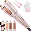 FMZ Pink Flat Iron Hair Straightener Curler Crimper for Women, 4 in 1 Professional Ionic Hair Styling Irons for Straightening, Crimping, Curling, Dual Voltage, Auto Shut-Off, Small Portable for Travel (Starry Pink Rose Gold)