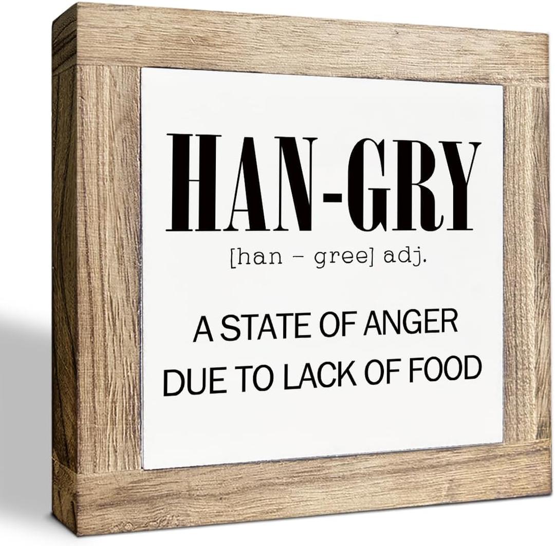 3 x Han-gry Sign, Funny Home Decor, Rustic Kitchen Decor Signs, Dining Room Decors for Tabletop, Humor Kitchen Art, Modern Farmhouse Shelves Decors, Decorative Wooden Box Signs, Housewarming Gift, (Mix)