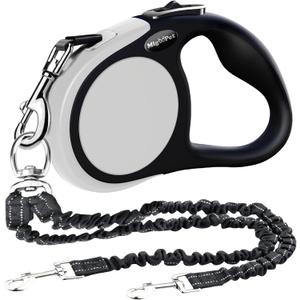 Double Retractable Dog Leash for Two Dogs Up to 110 lbs - 16 ft Coupler Leashes for Small Medium Dogs - One Locked System, Non Slip Grip, Tangle Free (Grey)