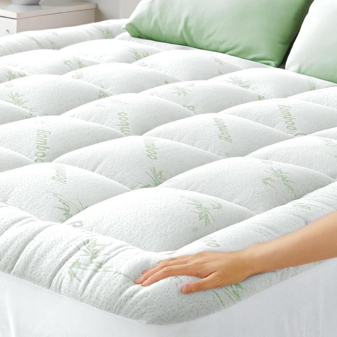 Ultra Soft Full Size Mattress Topper - Viscose Made from Bamboo Pillow Top Mattress Pad for Back Pain Relief - Naturally Cooling for Hot Sleepers, White