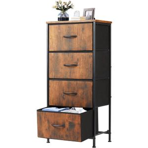 DUMOS Night Stand with 4 Fabric Drawers, Bedside Table for Bedroom, 11.8"D x 17.7"W x 37.4"H