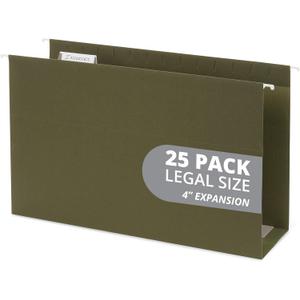 25 Blue Summit Supplies Legal Size Hanging File Folders, 4" Expansion, Standard Green, 12pt Paper, Plastic Tabs Included, Expandable Hanging File Folders, 25 Pack