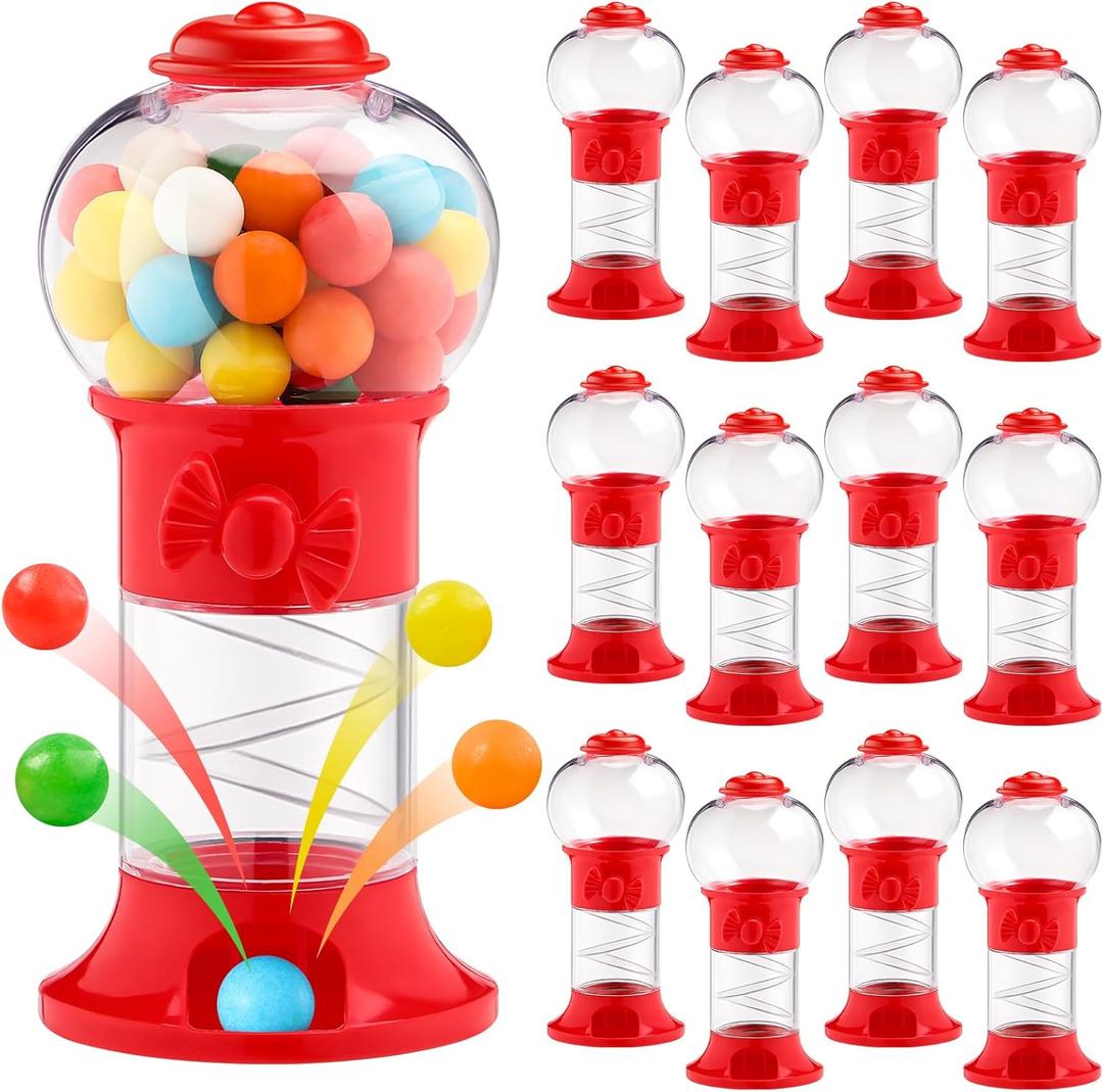 VioraWhite 12 Pack Mini 5" Gumball Machine Without Candy Plastic Bubblegum Dispenser Red Gumball Machine Vending Candy Dispenser for Novelty Birthday Fits 0.05" Small chewing gum ()