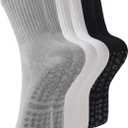 BONANGEL Pilates Socks with Grips for Women, 3 Pairs Womens Grippy Yoga Ballet Barre Hospital Gym Athletic Socks (5-9, 3pairs-black+white+grey)