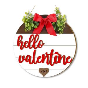 Boao Hello Valentine's Day Wooden Hanging Sign Farmhouse Door Decor Hello Valentine Vintage Heart Red Bow Door Wreath Rustic Wall Plaque Decorations for Window Wall Front Porch Hanger