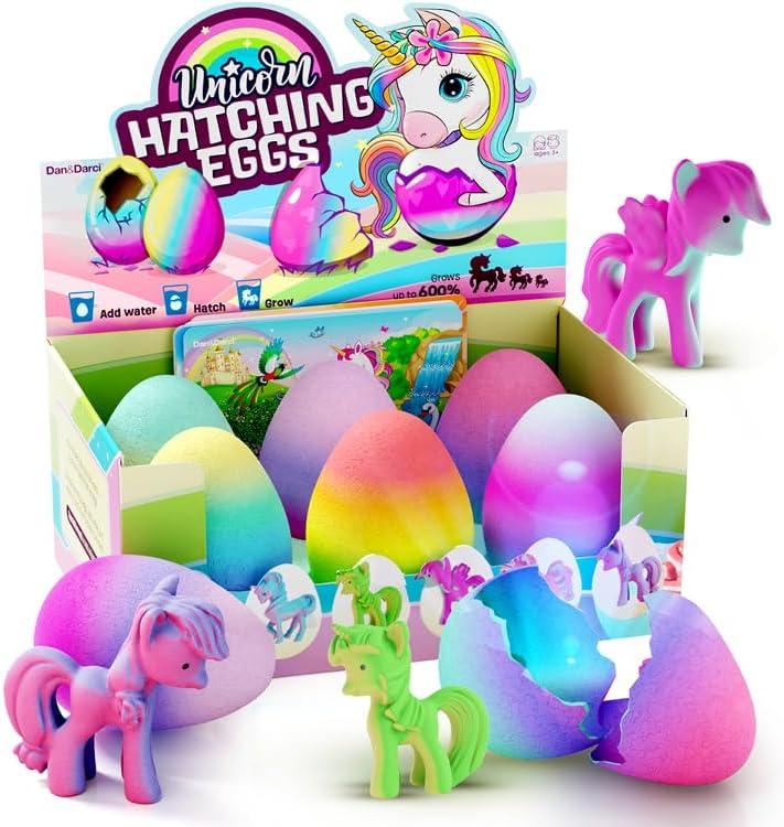 Dan&Darci Unicorn Hatching Surprise Eggs for Kids - Birthday Gift for Girls - 6 Pack Grows 600% - Toys for Girls 3-8 - Party Favors for 3+ Year Old Girl - Gifts for Ages 3 4 5 6 7 8