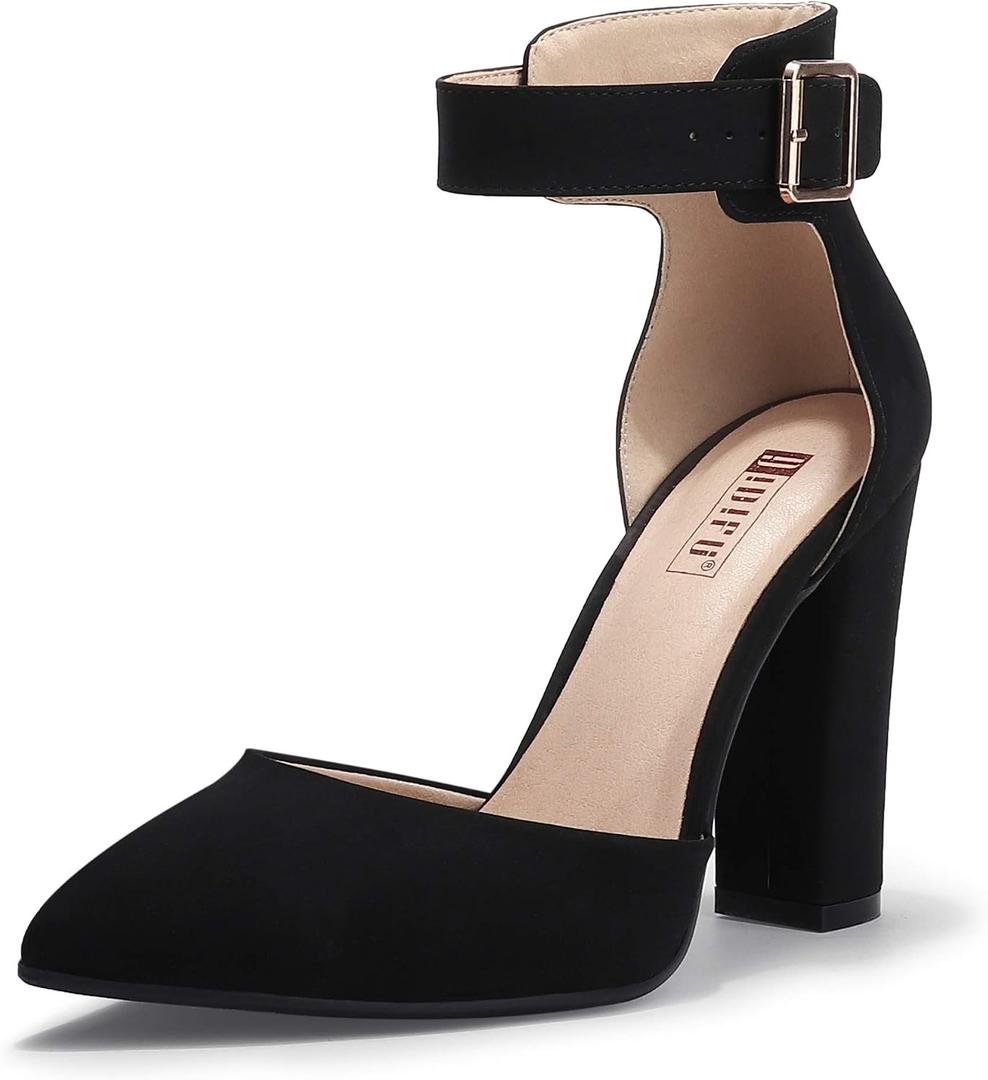 IDIFU Women's IN4 Pedazo High Block Heels Pumps Pointed Closed Toe Ankle Strap Dress Wedding Shoes, Size 12