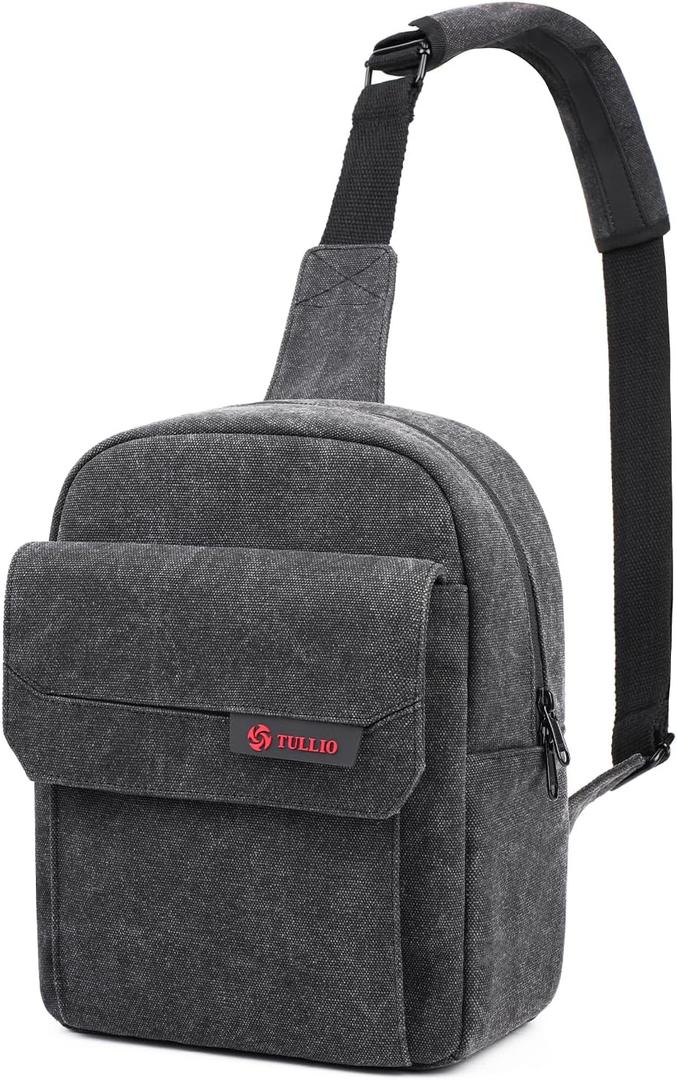TULLIO Camera Bag Crossboy Printing Camera Sling Chest Bag Backpack for DSLR SLR Mirrorless Camera Waterproof for Photographer Compatible with Nikon Sony (Large, Black Gray)