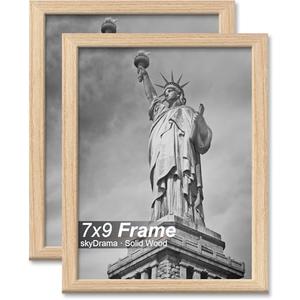skyDrama Natural Solid Wood 7x9 Picture Frame, Display 7 x 9 Inch Picture Poster Photo, Vertical & Horizontal Wall Hanging - 2 Pack/Natural/7"x9"