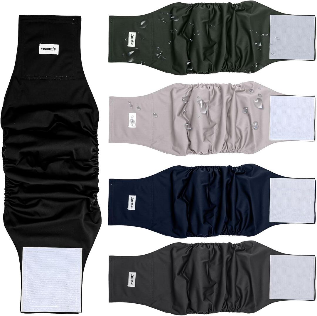 5 x Vecomfy Belly Bands for Male Dogs Diapers(5 Pack),Premium Washable Reusable Medium Dog Belly Wrap Leakproof Doggie Diapers, Large