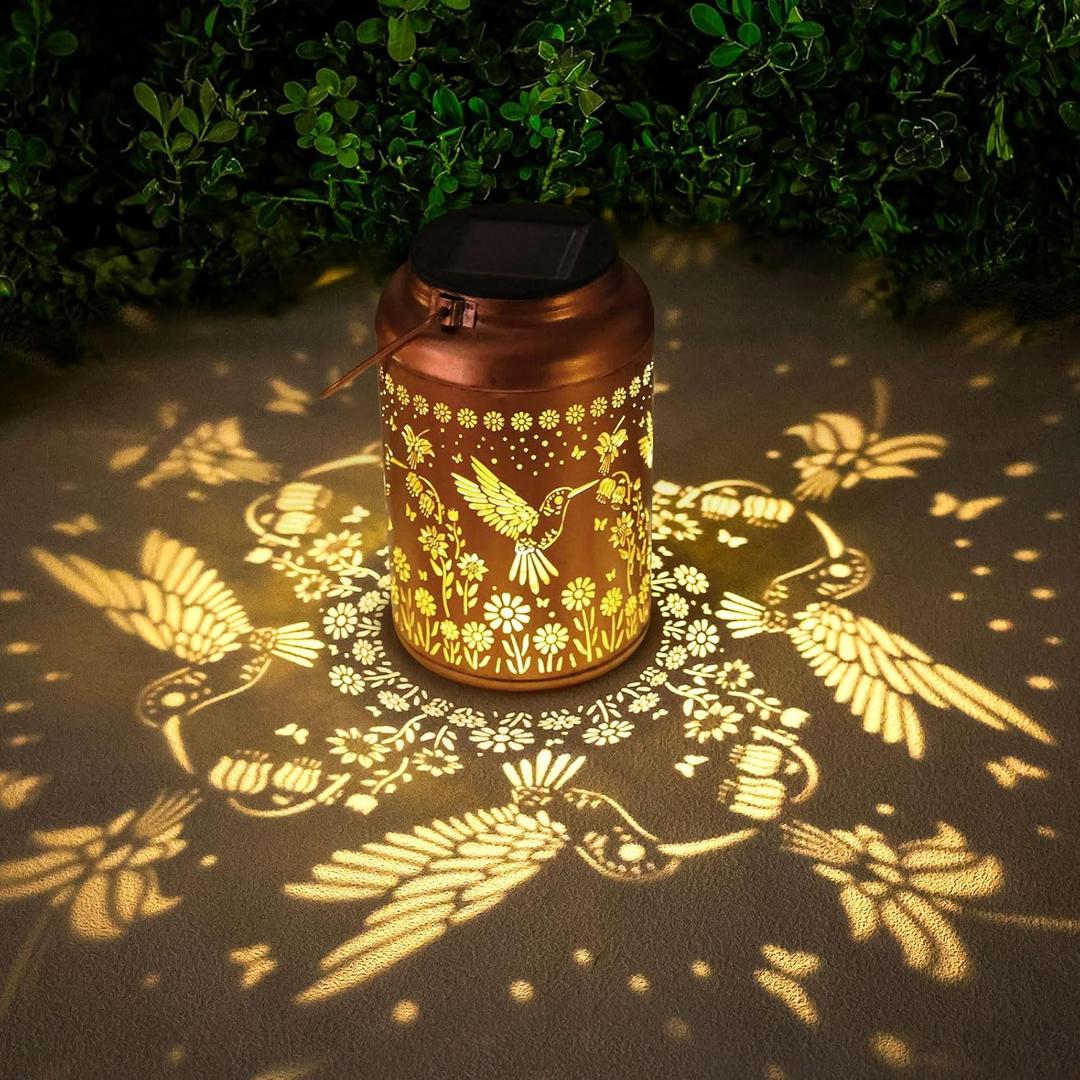 Fathers Day Gifts Hummingbird Solar Lanterns Outdoor Waterproof Garden Decor Birthday Gifts for Women Men Mom Hanging Solar Lights Metal Decoration Outside for Yard,Patio,Backyard,Porch,Easter
