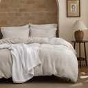 Bedsure Waffle Duvet Cover King - 100% Cotton Duvet Cover Linen Color, Space-Dyed for Enhanced Bedroom Aesthetics, PureWoven and Stylish All-Season, 3-Piece Bedding Set with Button Closure, 104"x90"