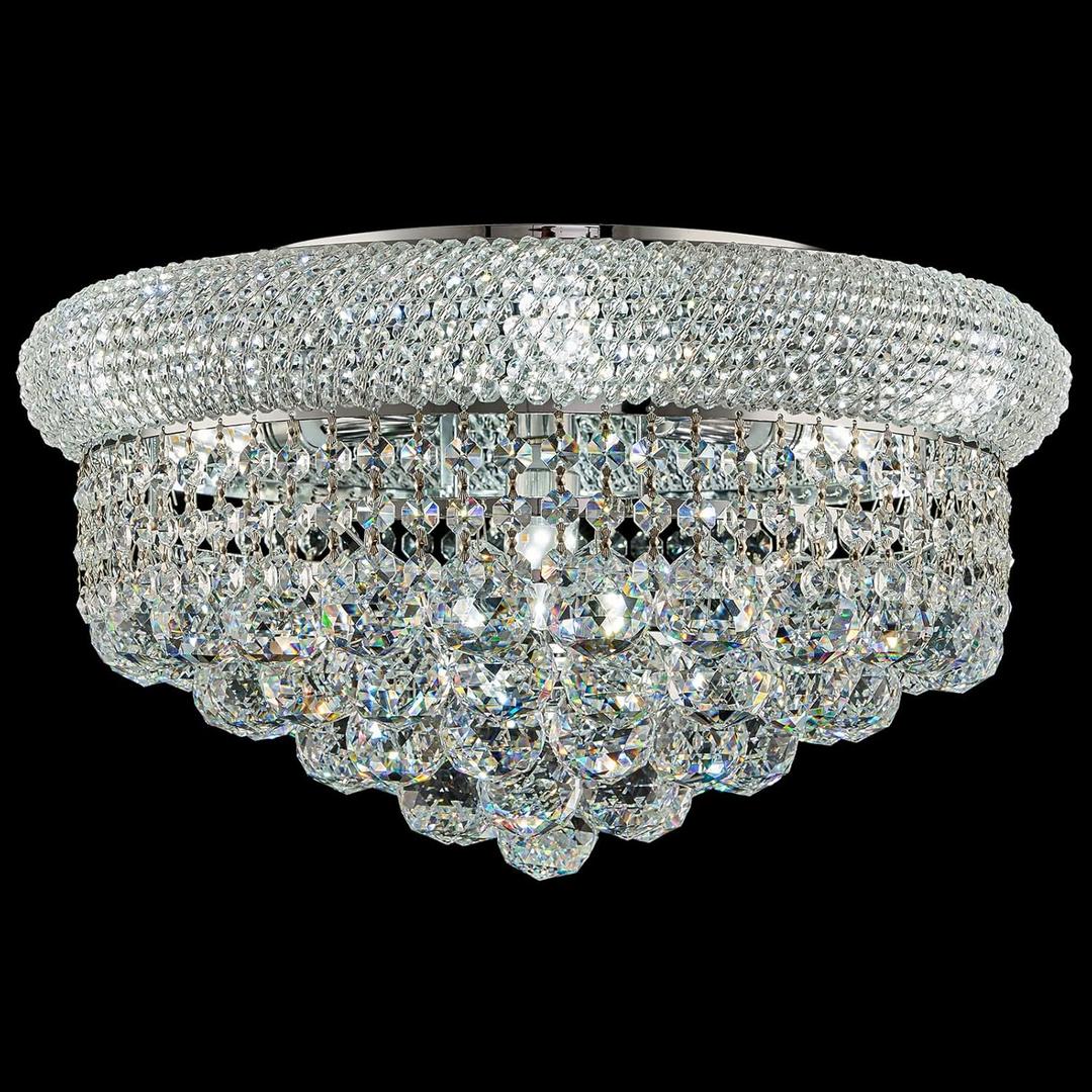 7 - Light Flush Mount Crystal Chandelier for Living Room Dining Room Entryway Hallway Bedroom Foyer Chrome Finish, 18"