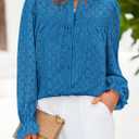 PRETTYGARDEN Lace Long Sleeve Shirts Casual Button Down Going Out Tops Hollow Out Eyelet Blouses 2026 Spring Fashion Clothing(Lake Blue,Medium) (M)