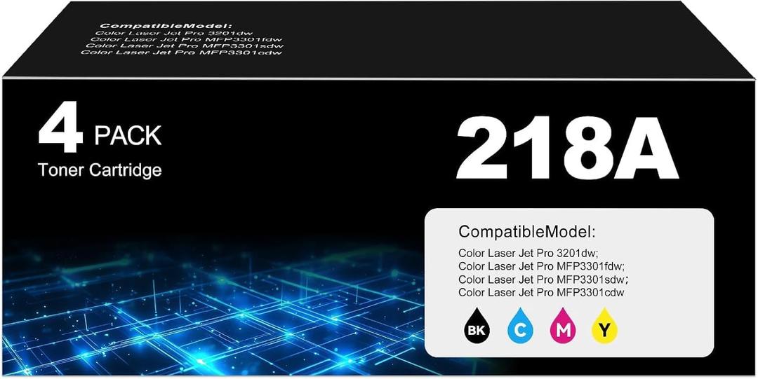 218A Toner Cartridges Replacement 3301sdw 3301fdw 3201dw Compatible for HP 218A 218X Toner (with Chip) W2180X W2180A Works for Pro 3201dw Pro MFP 3301fdw 3201dw 3301sdw Printer 4Pack(1BK+1C+1M+1Y)