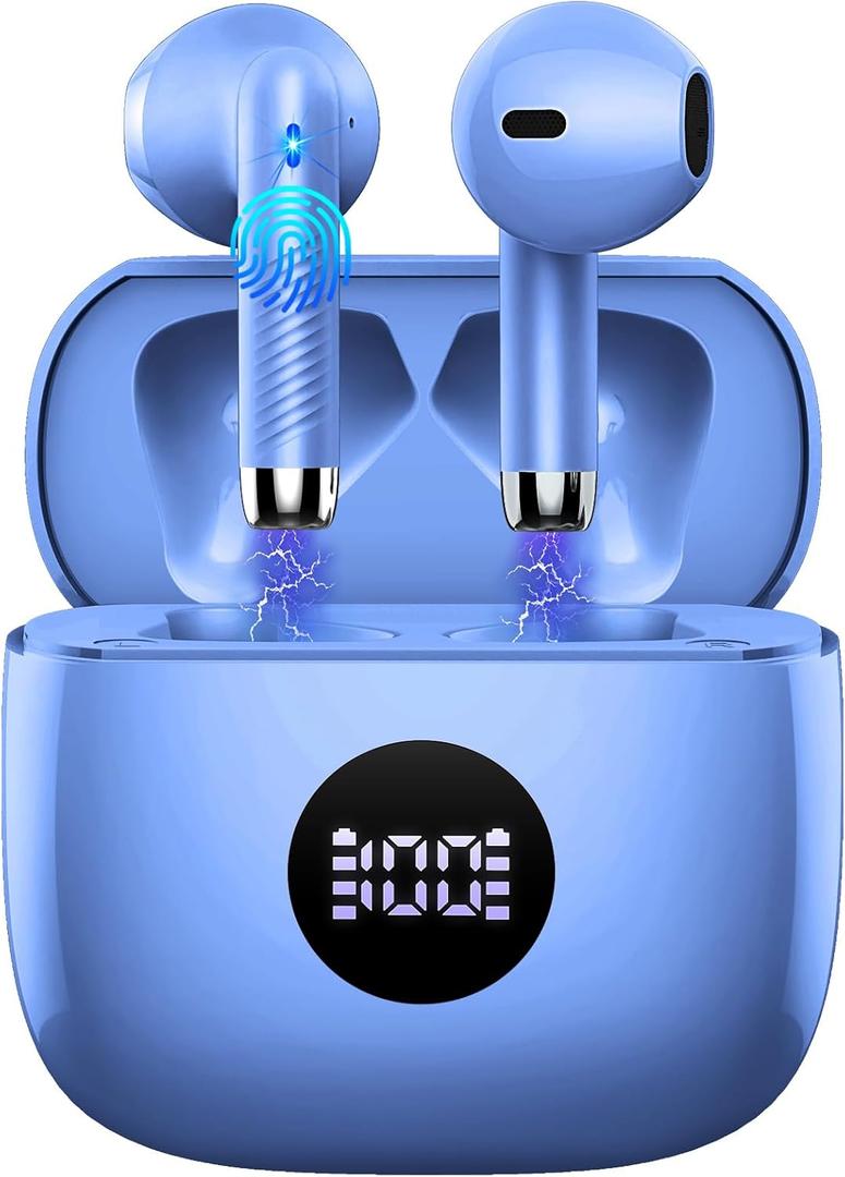 Wireless Earbuds, Bluetooth 5.3 Ear Buds LED Power Display Headphones Bass Stereo, Bluetooth Earbuds in-Ear Noise Cancelling Mic, 40H Playback Mini Case IP7 Waterproof Sports Earphones for Android iOS