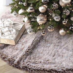 GMOEGEFT Christmas Tree Skirt 48 Inches Brown Plush Faux Fur for Slim Pencil Tree Xmas Holiday Decorations Ornaments