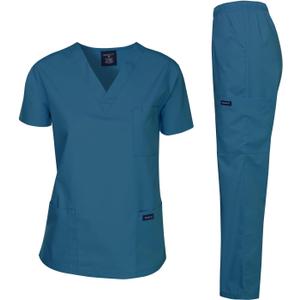Dagacci Scrubs Medical Uniform Women and Man Scrubs Set Medical Scrubs Top and Pants (Medium, Caribbean_)