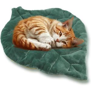 Cat Mat Self Warming Cat Bed 26"x20" Leaf Shaped Cotton Soft Warm Pet Pad Blanket for Indoor Bed Couch Sofa Floors Cat and Dog (Green)