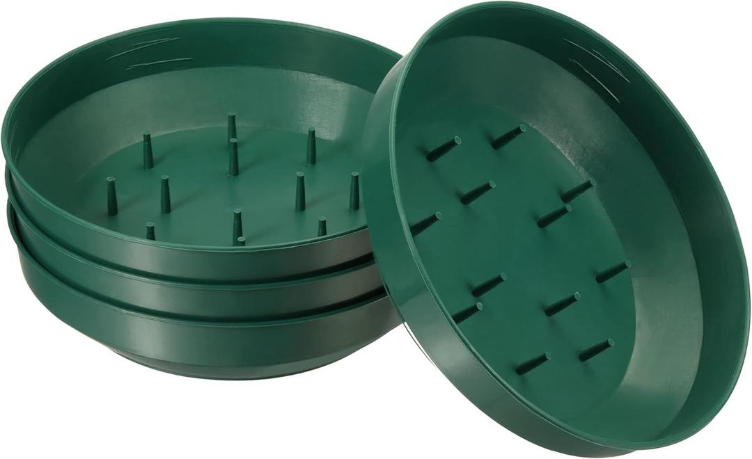 MECCANIXITY Round Plastic Design Bowl 6.5 Inch Flower Arrangement Base for Centerpiece Decorating, Green Pack of 4