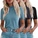 Ficerd 3 Pack Women's 1/2 Sleeve Mock Turtleneck Shirts, Elbow Length Shirt Half Sleeve Tunic Top Casual Summer Basic Tees XL