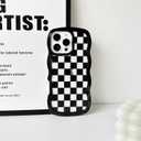 NITITOP Compatible with iPhone 16 Pro Case Cute Clear Curly Wavy Frame Shape Aesthetic Checkerboard Checkered Pattern for Women Girls Shockproof Soft TPU 2 in 1 Protective Phone Cover - Black