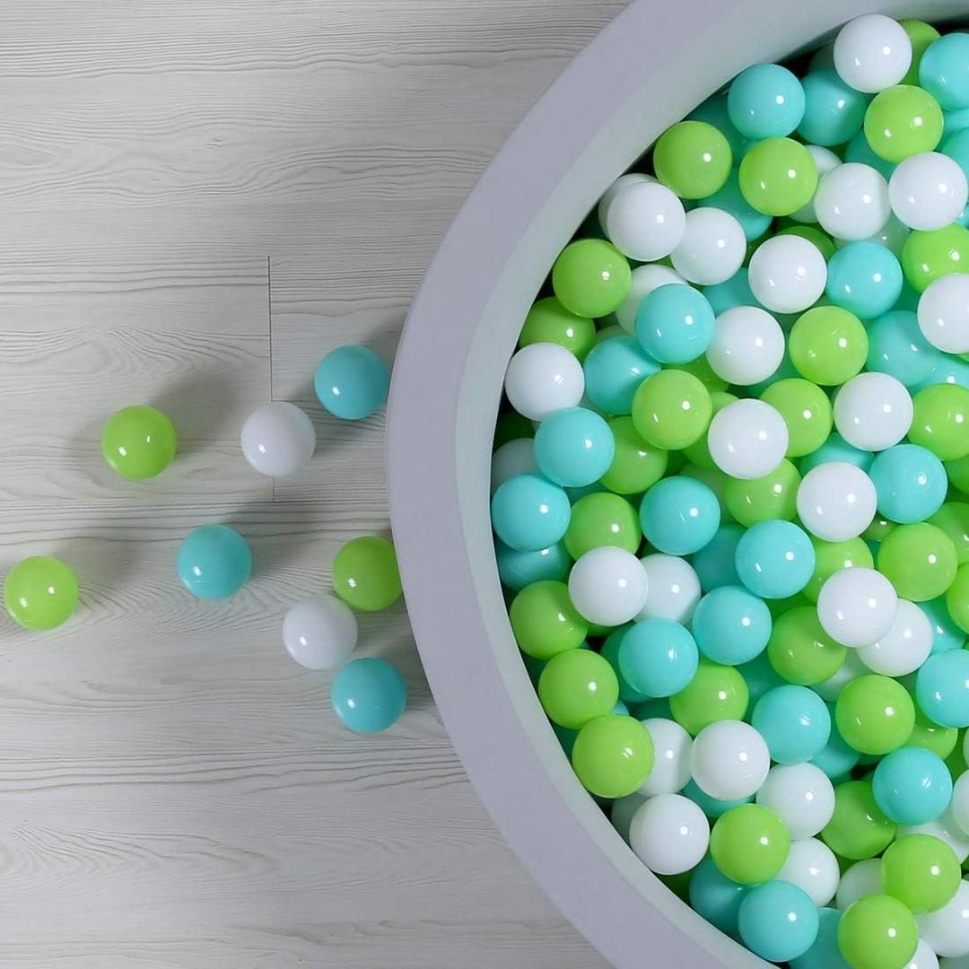 GOGOSO Ball Pit Balls for Toddlers, Green Balls for Ball Pool Birhtday Party Girls Kids with Storage Bag, 2.17inches (Green Sky Blue White 100pcs)