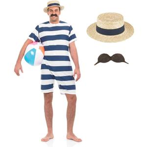 fun shack 1920's Swimsuit for Men, 1920's Bathing Suit Costume, Mens 20's Costume, 1920 Swimsuit Men, 20's Costumes for Men, Large