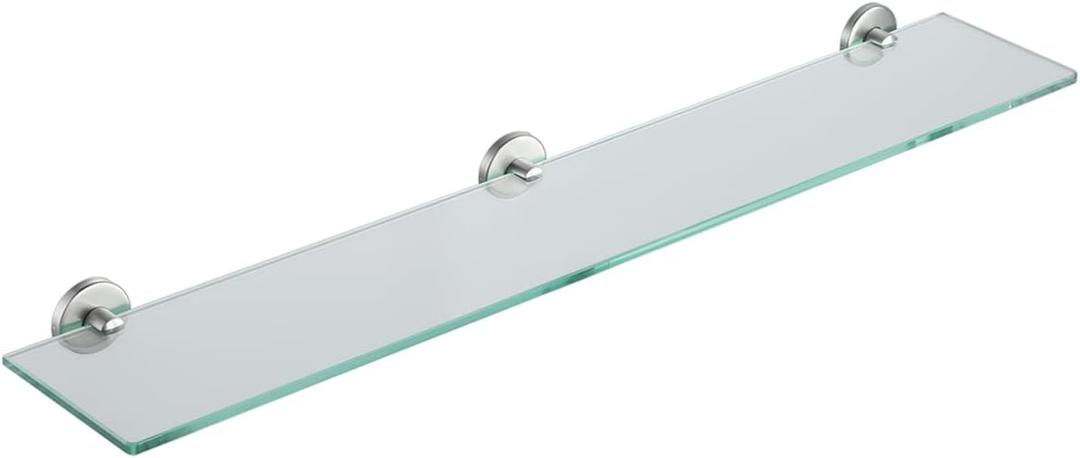 JQK Bathroom Glass Shelf, Tempered Glass Shower Storage 30 by 5 inches, 304 Stainless Steel Brushed Finish Wall Mount, TGS101L30-BN