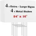 ComboJoy Blank Yard Signs with Stakes, 24 x 16 Inches Corrugated Plastic Custom Sign, Sturdy Stakes and Double-Sided, 4 Pack Large Sign for Garage, Rent, Birthday, Real Estate, Open House, and Guidepost