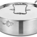 Inqibee Tri-Ply Stainless Steel 7 Quart Rondeau Pot with Lid Braiser Pan, 12 inch Deep Frying Pan, Versatile Cookware, Large Saute Pan, Compatible With All Cooktops, Induction Compatible, Oven-Safe