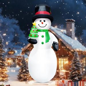 8FT Christmas Snowman Inflatable Xmas Tree Blow Up, Outdoor Christmas Decoration with LED Light for Indoor, Outdoor Yard, Garden, Lawn, Porch Xmas Holiday Party Favor Supplies Decor