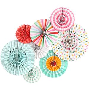 Hanging Paper Fans Party Set, Round Paper Fan Party Decoration, Set of 8 Decorative Flowers for Birthday Baby Boy Shower Graduation Wedding Classroom Dcor (Spring)
