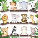 Yaomiao 12 Pcs Safari Jungle Animals Wooden Table Centerpiece Baby Shower Decorations Wild Animals Birthday Decorations for Boys Kids