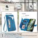for Samsung S26+ Plus Flip Wallet Case with 7 Card Slots SZY Blue | Women Floral Embossed PU Leather Case with Card Holder Zipper Pocket & Wrist Strap Shockproof Cover for Galaxy S26+ Plus