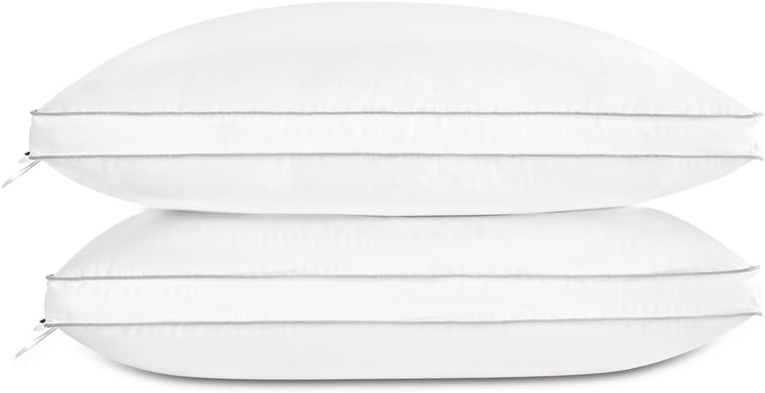 Globon Luxury Feather Down Pillow, Medium Fluffy Pillow King Size, Gusseted Bed Pillows for Sleeping, Hotel Collection Pillows 18"X34", Set of 2