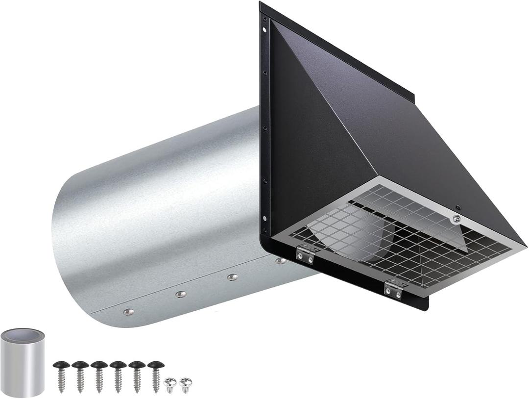 4 Inch Dryer Vent Cover Outside,4" Dryer Vent Cover Outdoor,Dryer Wall Vent Exhaust Vent Cover,Hooded Wall Vent with Screen & Damper,Exterior Dryer Vent Hood Cap for Duct,Exhaust Fan,Galvanized Steel
