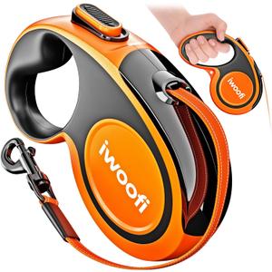 Retractable Dog Leash 18.2 ft – Chew Proof Cable Included – 360° TangleFree Design – Heavy Duty Reflective Leash – Soft AntiSlip Grip Outdoor Daily for Small Medium Large Dogs up to 110 lbs (Orange)