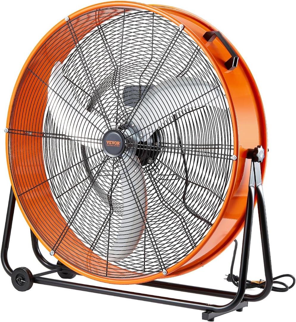 VEVOR Drum Fan, 30 Inch 13000 CFM High Velocity Heavy Duty Floor Shop Fan, 3-Speed, 5ft Cord, 360Adjustable Tilting, Commercial Industrial Use for Warehouse, Workshop, Factory, Basement