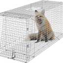 VEVOR Live Animal Cage Trap, 42" x 16" x 18" Humane Cat Trap Galvanized Iron, Folding Animal Trap Cage with Handle for Stray Dogs, Armadillos, Raccoons, Foxes