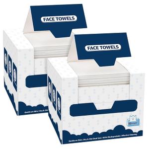 GLIMGLINT Face Towels, 100 Count (2 Box) Disposable Face Towelettes, Biodegradable Makeup Remover Dry Wipes, Super Soft Clean Facial Towels Wash Cloth for Sensitive Skin