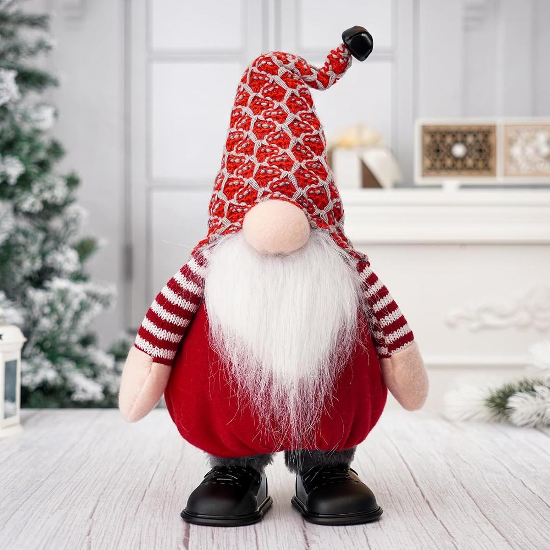 GMOEGEFT Christmas Gnome Singing and Dancing Santa, Xmas Nordic Holiday Home Decorations, Red and White