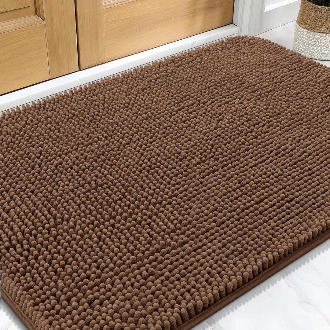 OLANLY Dog Door Mat for Muddy Paws 59x32, Absorbs Moisture and Dirt, Absorbent Non-Slip Washable Doormat, Quick Dry Chenille Mud Mat for Dogs, Entry Indoor Entryway Carpet for Inside Floor, Mocha