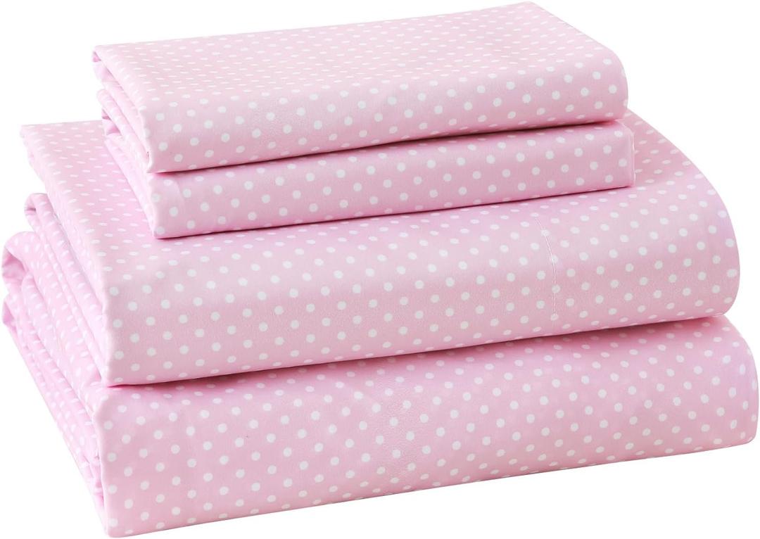 MCO 4Pieces Polka Dot Sheets Set, Breathable Full Sheet Set with 16" Deep Pocket,Modern & Luxury, Brushed Microfiber Bedding Set(Full, Polkadot Pink)