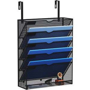 6-Tier Hanging File Organizer Office Cubicle Accessories for Work Organizer Wall Mount File Holder for Mails Folders Papers Magazine Organization, Black